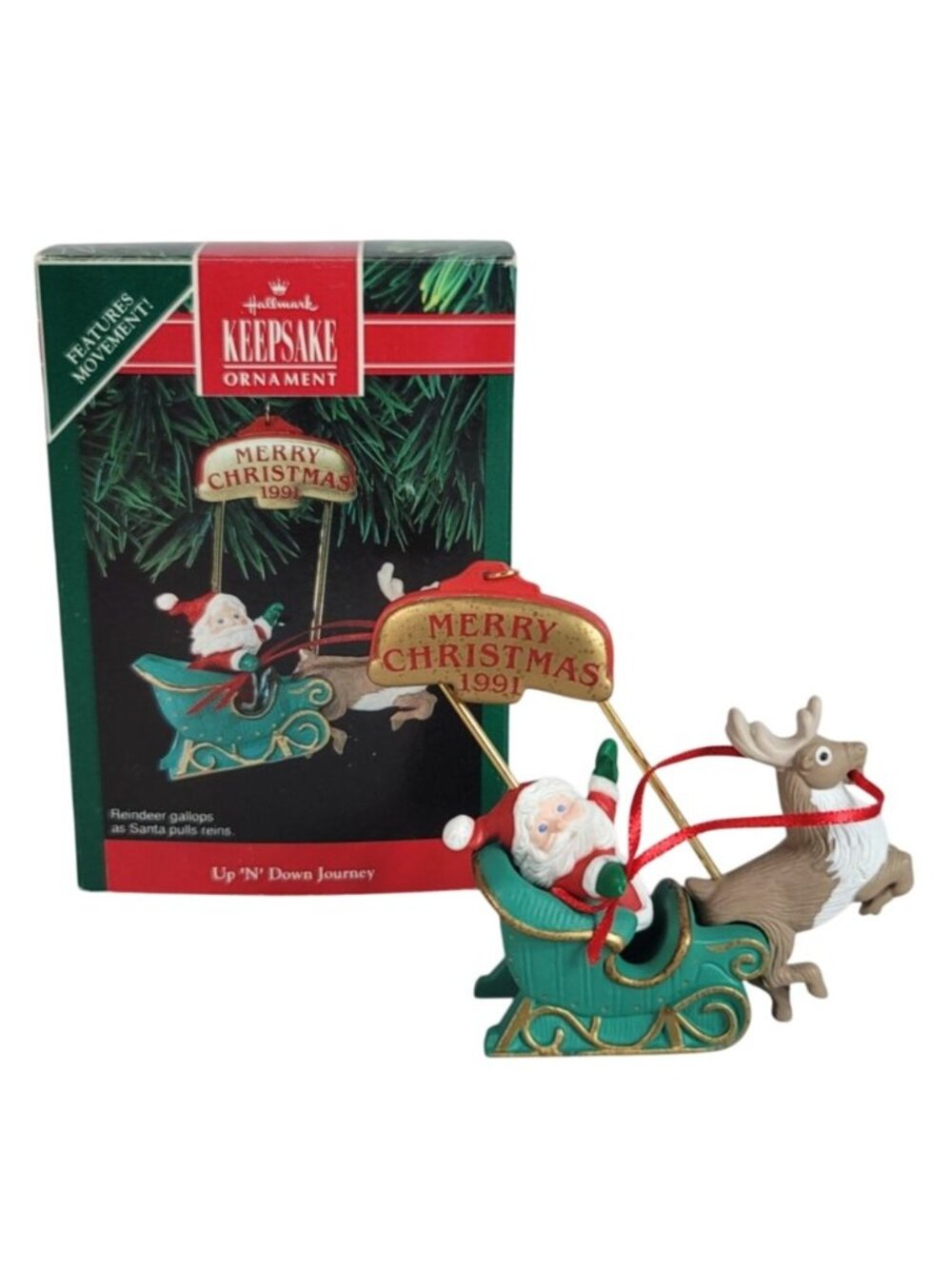 Hallmark Christmas Ornament Up 'N' Down Journey Manual Motion Santa 1991 Vintage